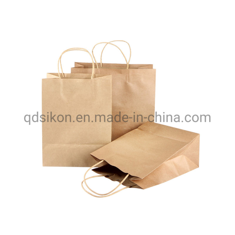 Logo Printed Brown & White Paper Gift Shopping Bag with Handle