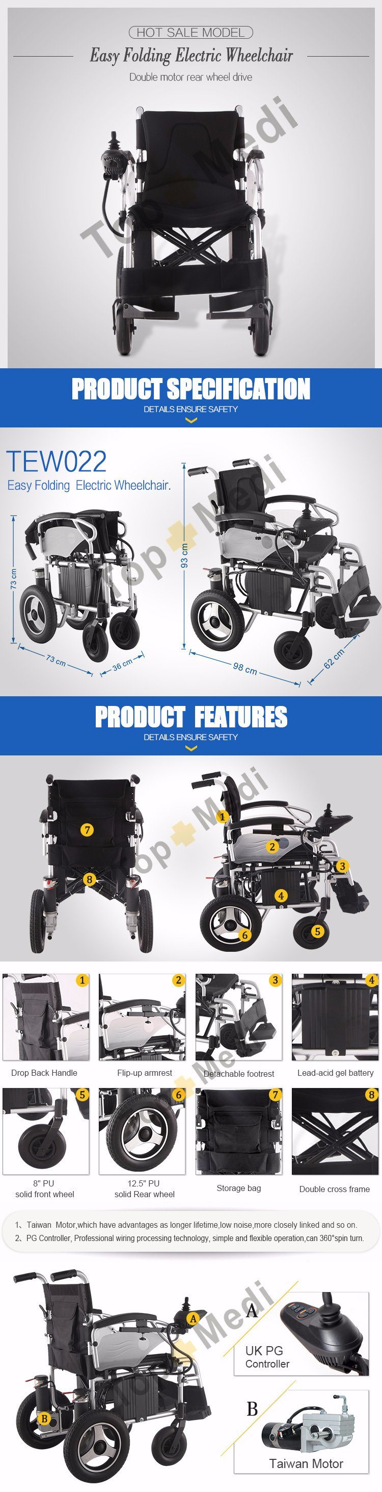 Medical Lightweight Aluminum Electric Folding Motorized Wheelchair