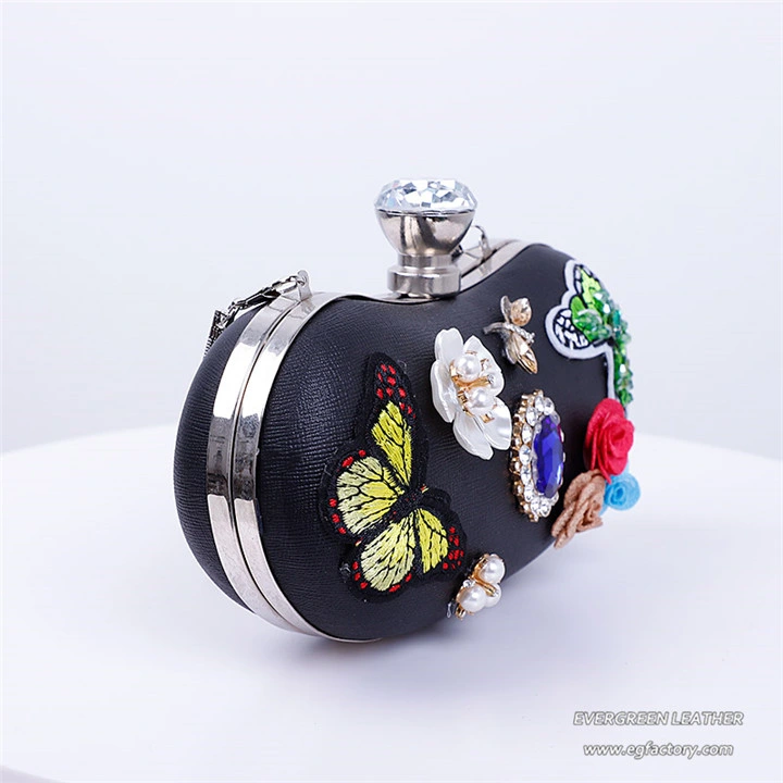 Fashion Flower Elegant Clutch Bags Women Handbags Wedding Purse with Butterfly Eb1036