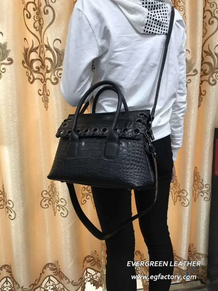 Black Real Leather Crocodile Bag Women Tote Handbag Wholesale Emg5473