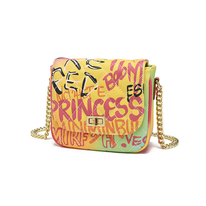 Sh1666 Colorful PU Leather Fashion Chain Crossbody Women Handbag Shoulder Bags Graffiti Purse