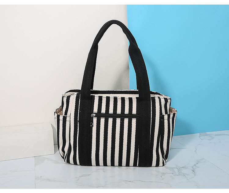 Lady Fashion Cotton Stripe Canvas Tote handbag Satchel Handbag