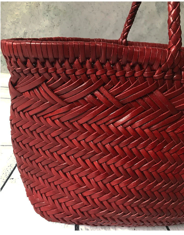 Emg6236 Fashion Genuine Leather Women Handbags Weaving Leather Tote Bag Top Handle Woven Cowhide Leather Bags Genuine