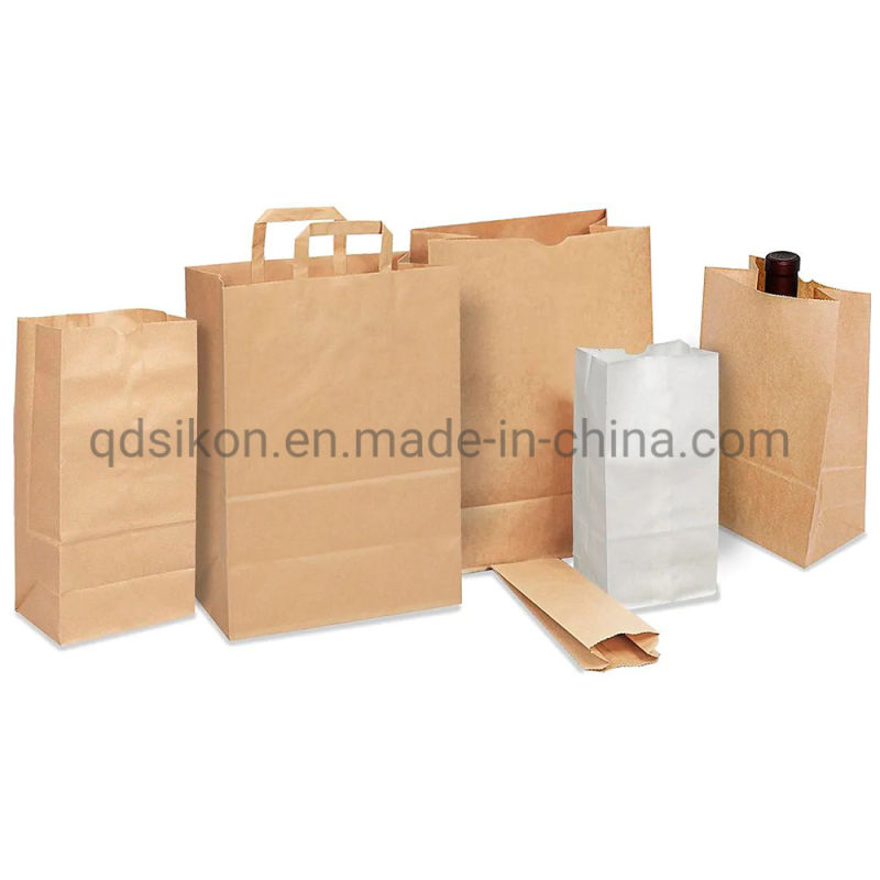 Logo Printed Brown & White Paper Gift Shopping Bag with Handle