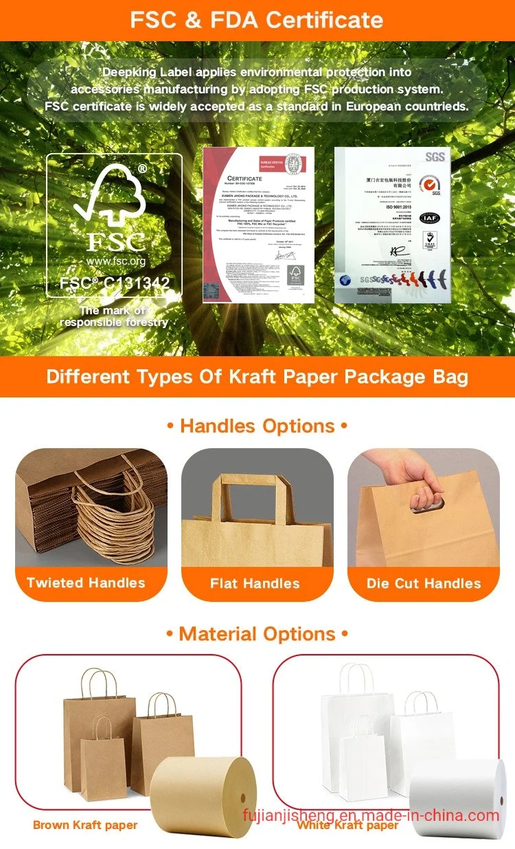 High Quality Brown Biodegradable Supermarket Grocery Vegetable Packing Tote Kraft Paper Bag with Handle