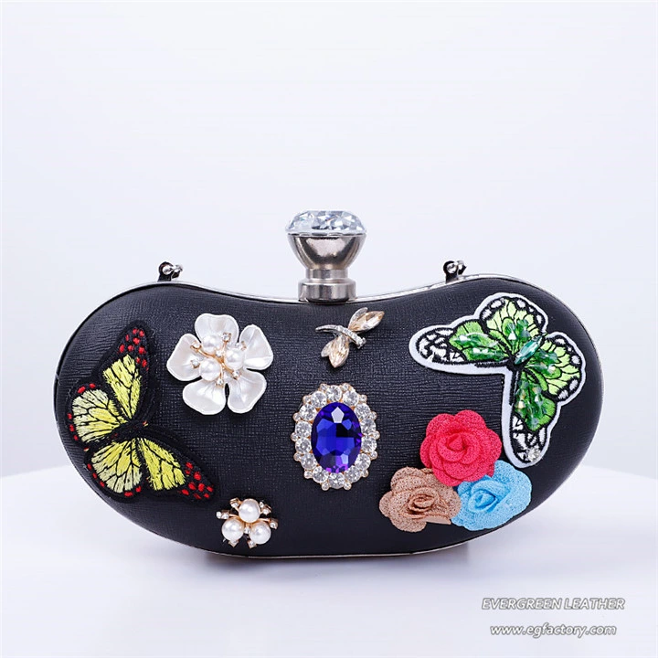 Fashion Flower Elegant Clutch Bags Women Handbags Wedding Purse with Butterfly Eb1036