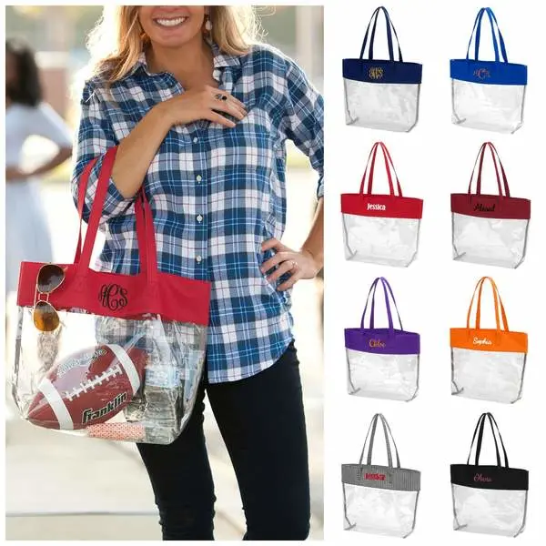 Wholesale Monogrammed Personalized Stadium Tote Bag Plasti PVC Clear Purse