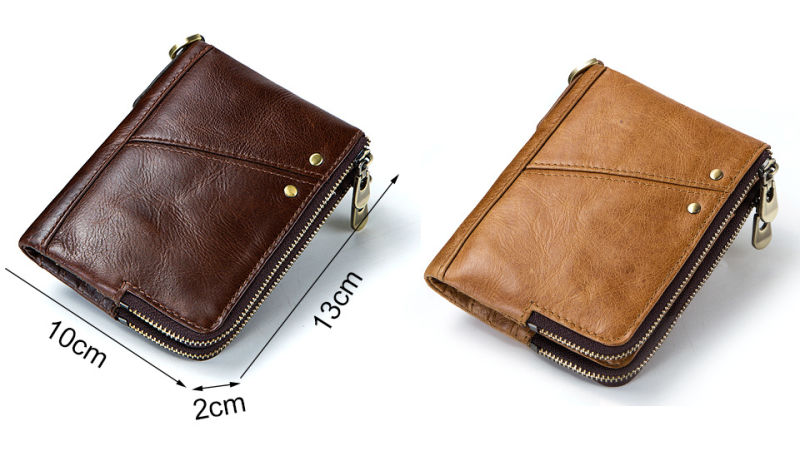 Leather Men Wallet Multi-Functional Double Zipper Wallet