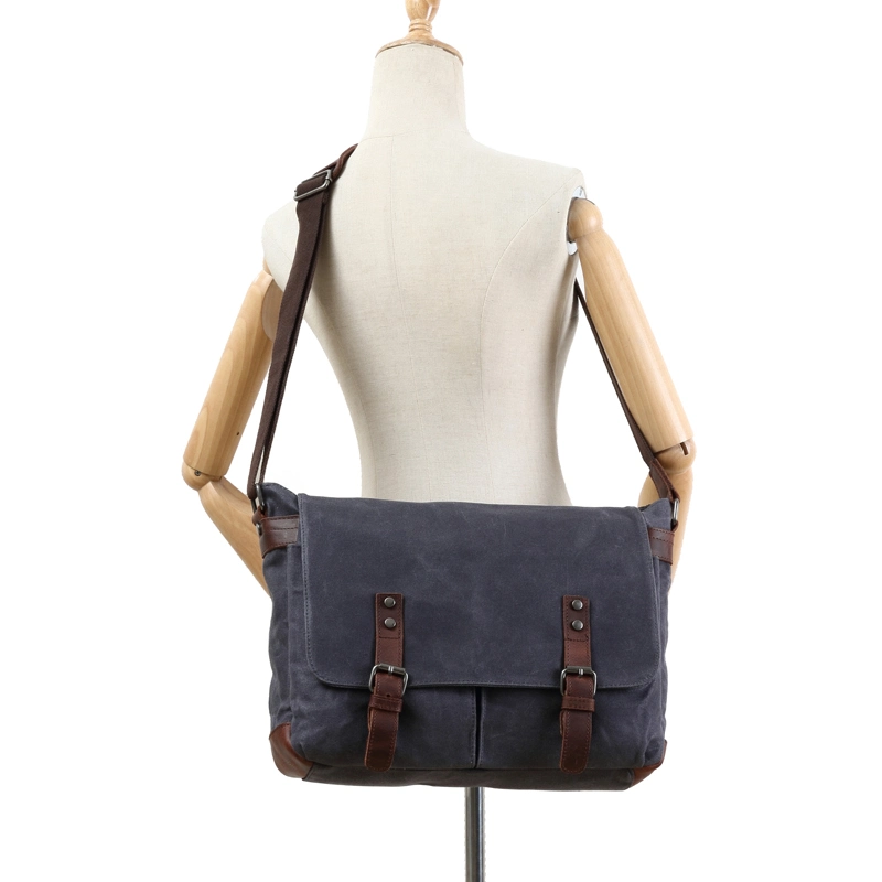 Newest Designer Vintage Crazy Leather Bag Waterproof Waxed Canvas Laptop Sling Messenger Bag (RS-28)