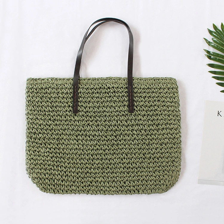 Wholesale Personalized Women Straw Beach Bag Summer Woven Shoulder Bag Casual Tote Bag with Leather Handle