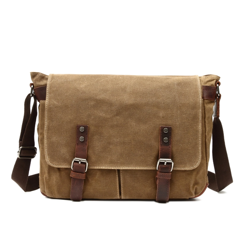 Newest Designer Vintage Crazy Leather Bag Waterproof Waxed Canvas Laptop Sling Messenger Bag (RS-28)