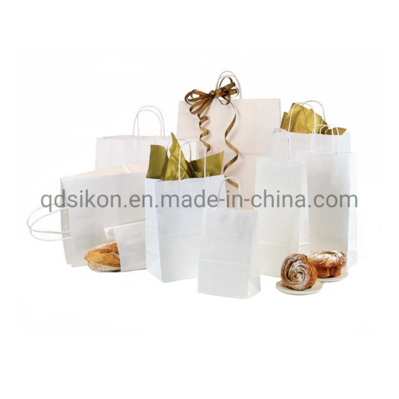 Logo Printed Brown & White Paper Gift Shopping Bag with Handle