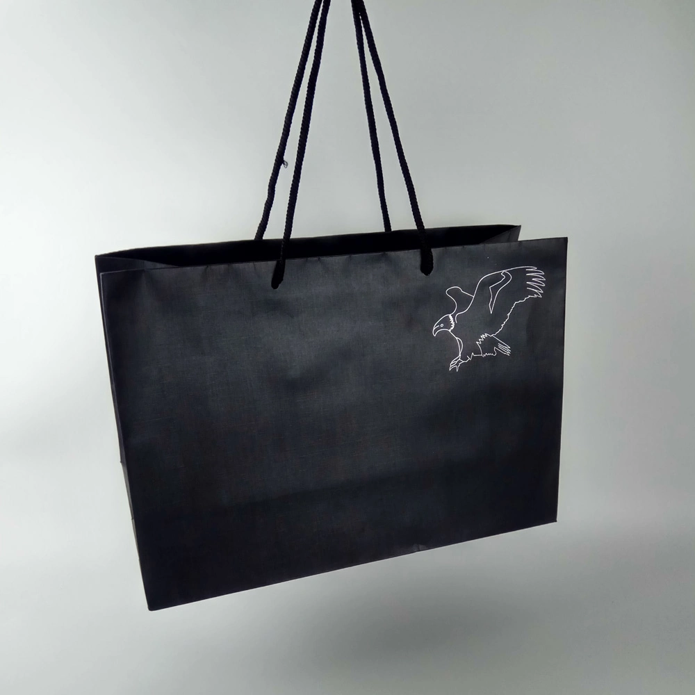 Custom Printed Logo Matt Black Recycled Paper Gift Cosmetic Shopping Tote Bags