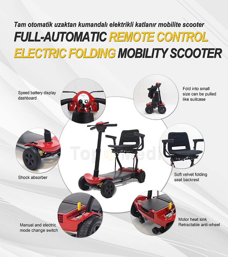 Remote Control Folding Mobility Motorcycle Power Rechargeable Electric Scooter for Elderly