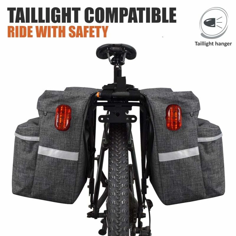 Bicycle Panniers with Adjustable Hooks, Carrying Handle, Reflective Trim and Large Pockets Bike Bag