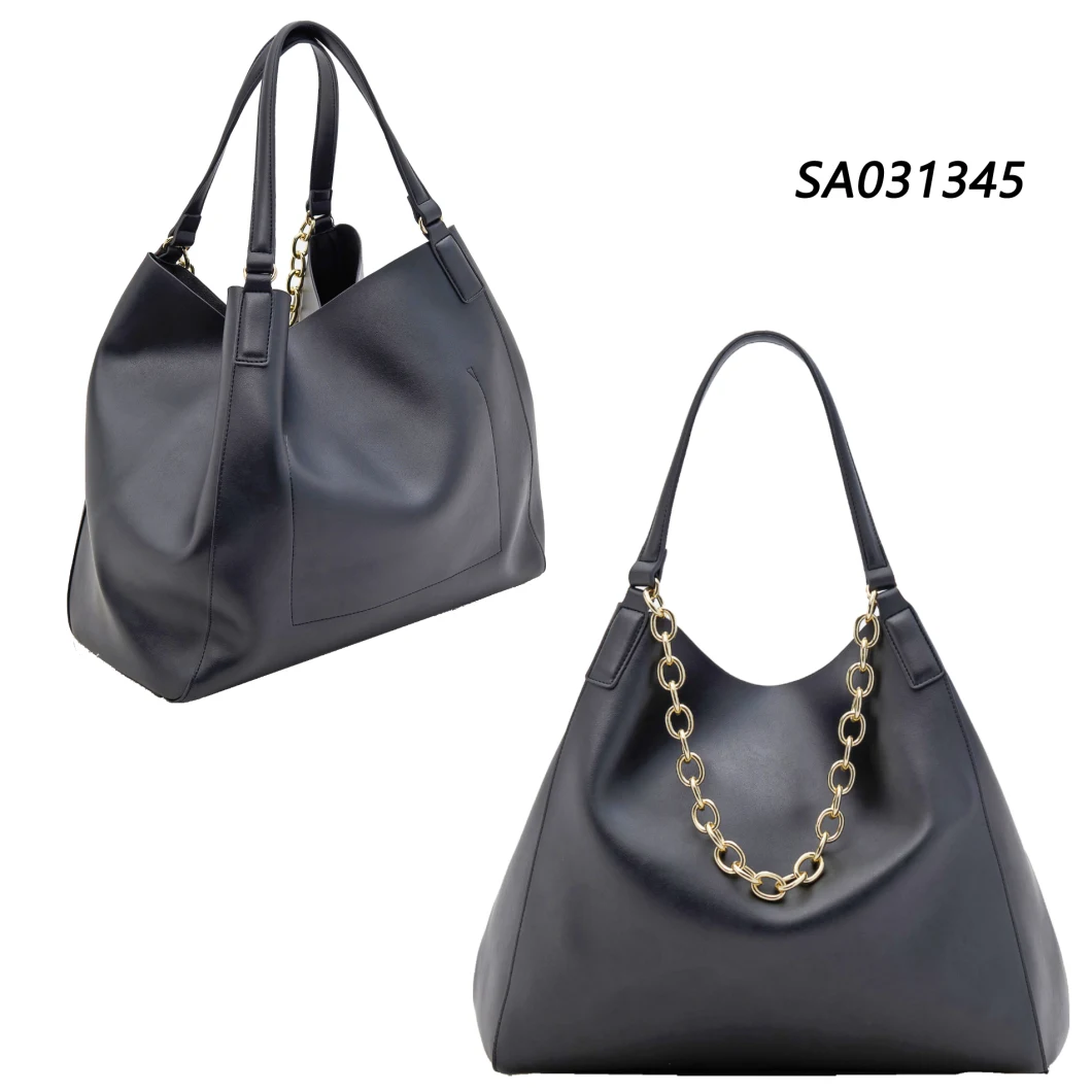 2021 Women Black PU Leather Fashion Classical Tote Bag with Chain