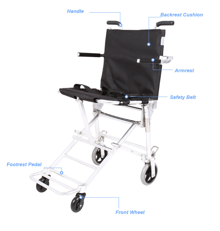 Light Compact Folding Portable Airport Transport Wheelchair