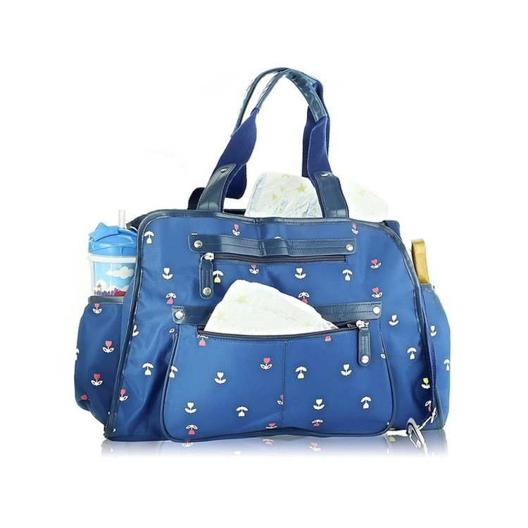 Custom Stylish Luxury Nappy Diaper Bag Baby Blue Adjustable Strap Changing Diaper Tote Bag