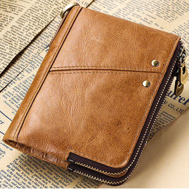 Leather Men Wallet Multi-Functional Double Zipper Wallet