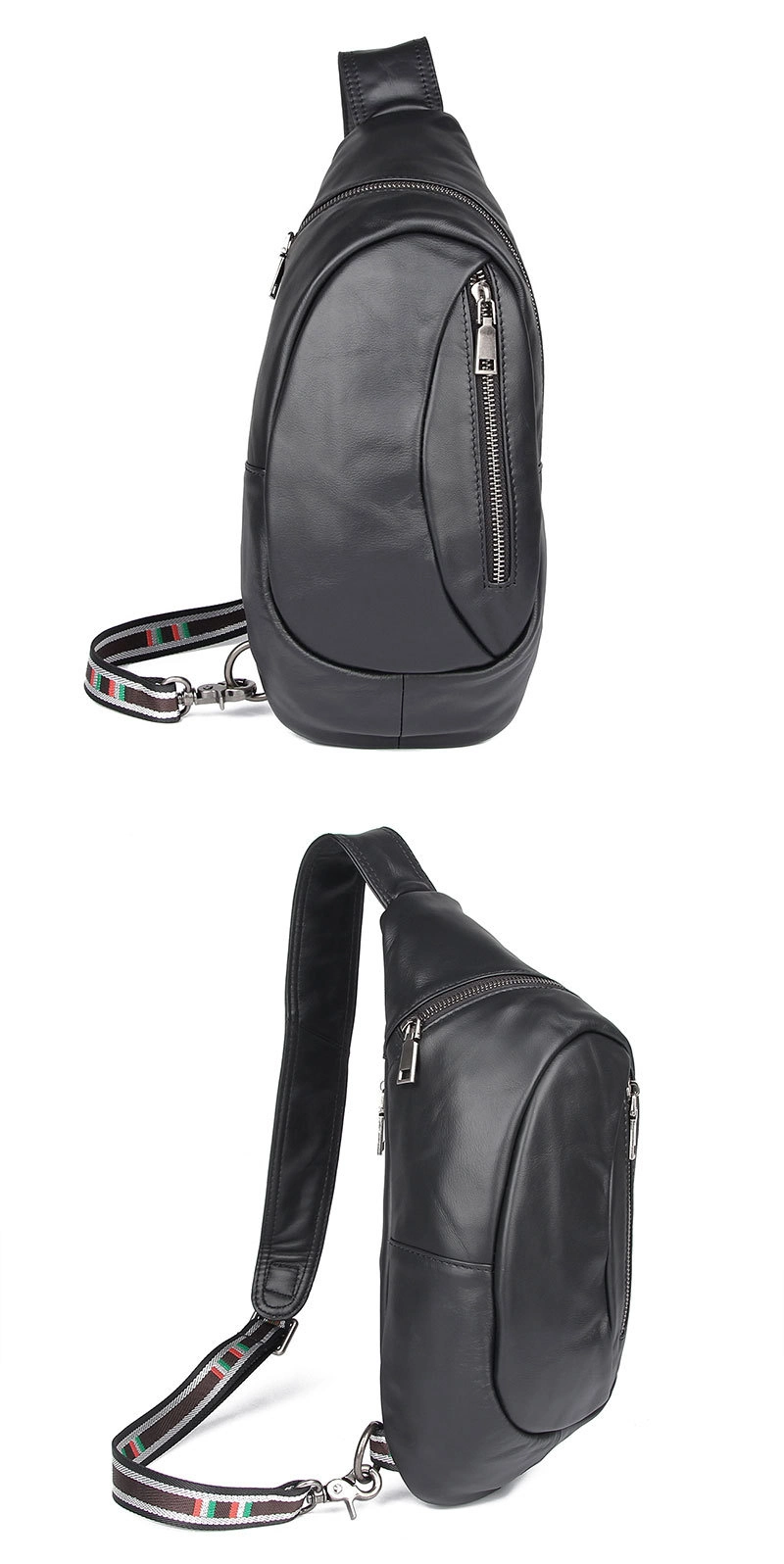 OEM ODM Design Good Quality Black Leather Chest Bag Real Leather Sport Bag for Men