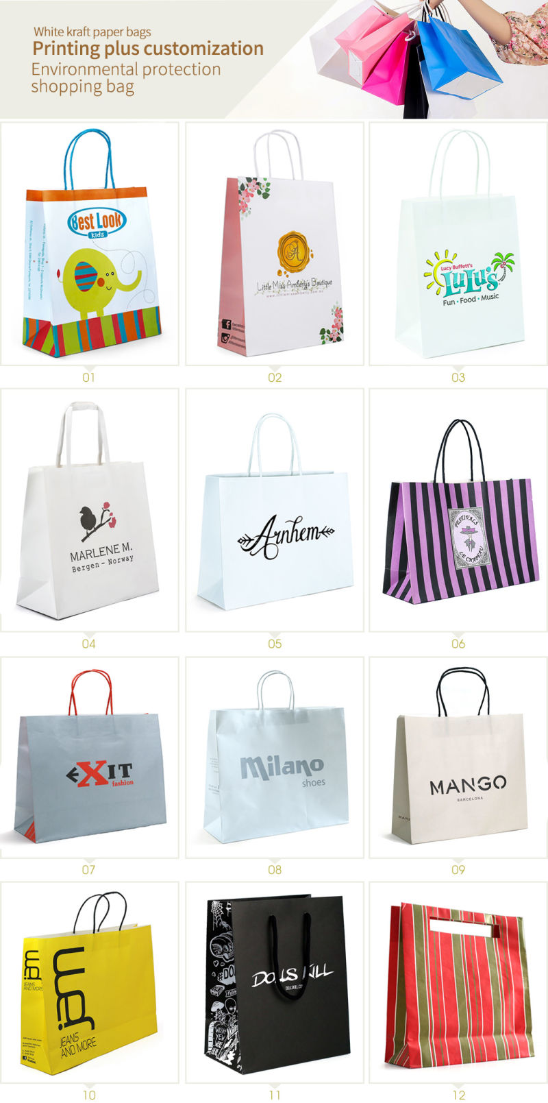 Kraft Reusable Shopping Bags Fashion Design Paper Bags with Handles