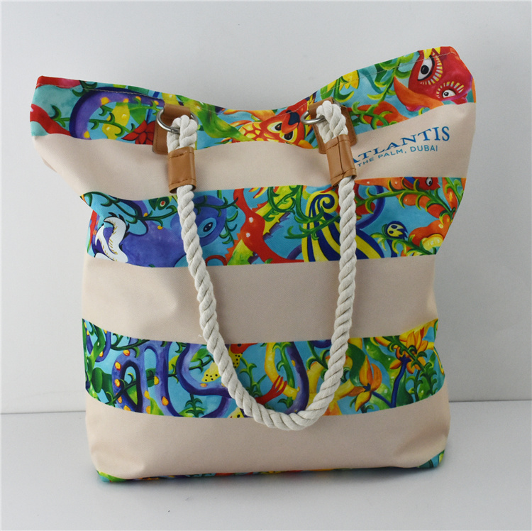 Travel Female Soft Leather Cotton Rope Clutch Handbag Tote Bag