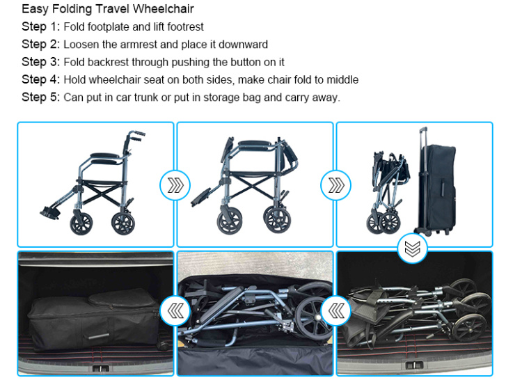 Aluminum Portable Lightweight Foldable Wheelchair for Disabled Elderly People