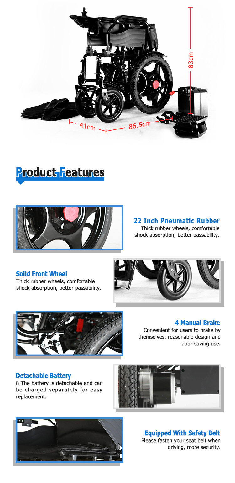 Topmedi Light Weight Portable Electric Wheelchair for Disabled