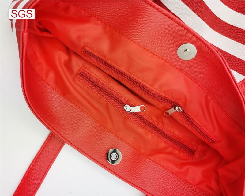 Wholesale Lady Handbags PU Stripe Shoulder Tote Bag