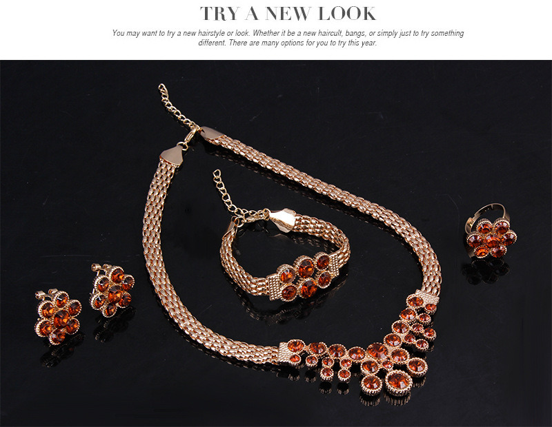 Woman Alloy Big Gem Stone Glass Luxurious Necklace