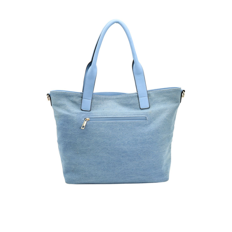 Soft Jeans Cloth Casual Ladies Tote Bags with Embroidery Pattern