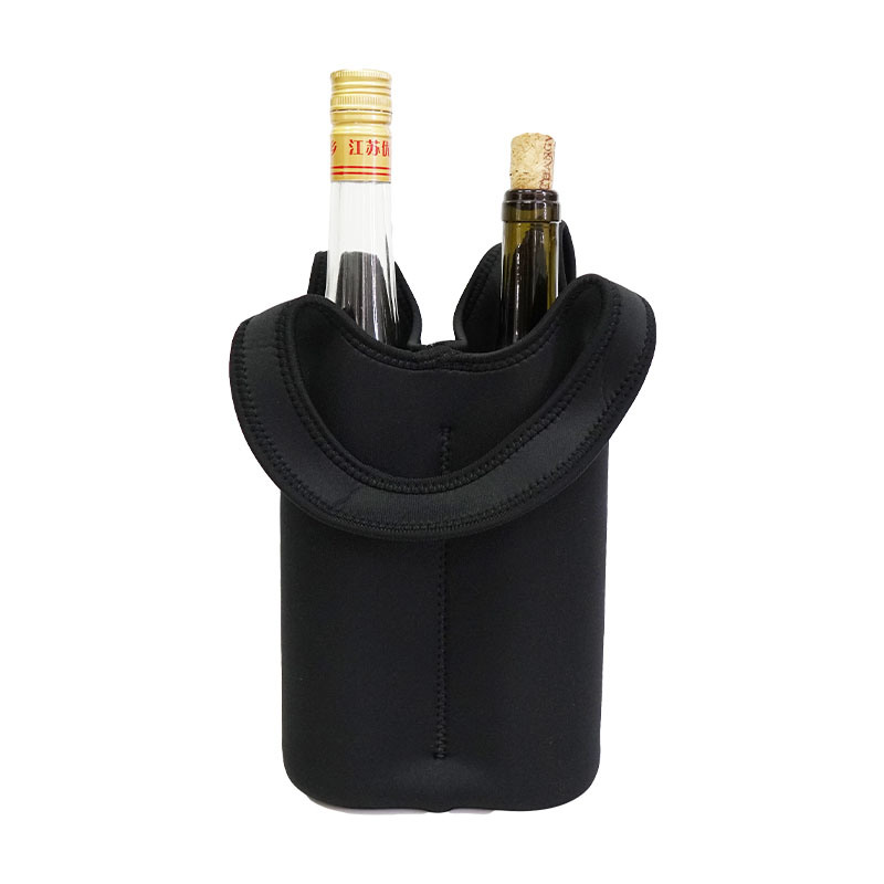 Printed Neoprene Fabric Black Double Drink Wine Bottle Cooler Bag