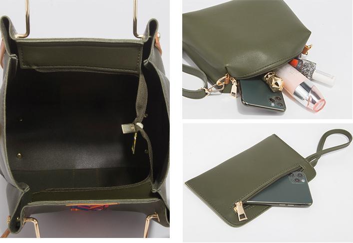 Women Fashion Synthetic Leather Handbags+Shoulder Bag+Clutch+Card Holder 4PCS Set Tote