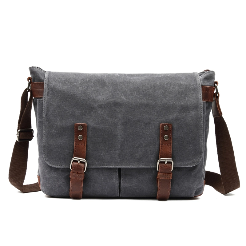 Newest Designer Vintage Crazy Leather Bag Waterproof Waxed Canvas Laptop Sling Messenger Bag (RS-28)