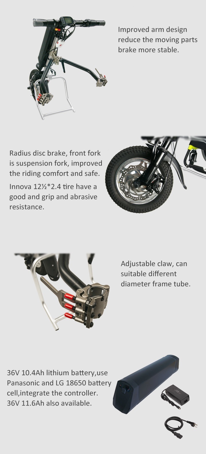 12 Inch Electric Attachable Wheelchair Handcycle