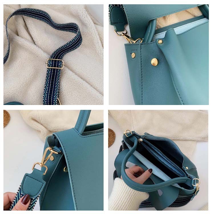 Wide Shoulder Strap PU Big Handbag Carrying European and American Fashion One-Shoulder Slant Cross Bag