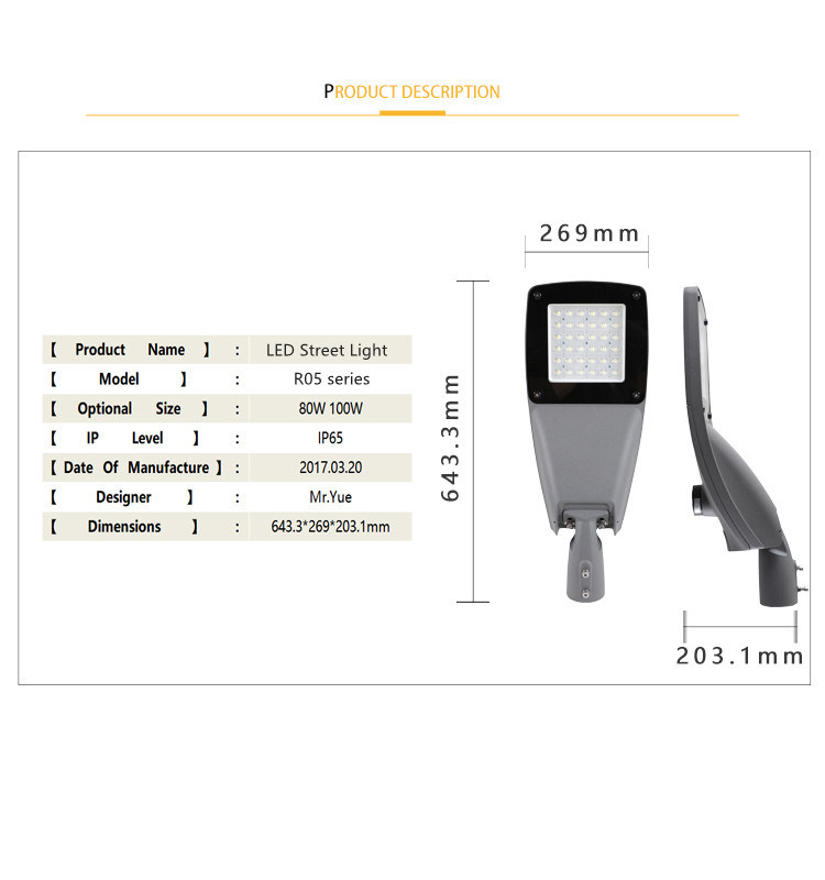 Small Watts AC85-265V Grey and Black Aluminum 30W LED Street Lighting