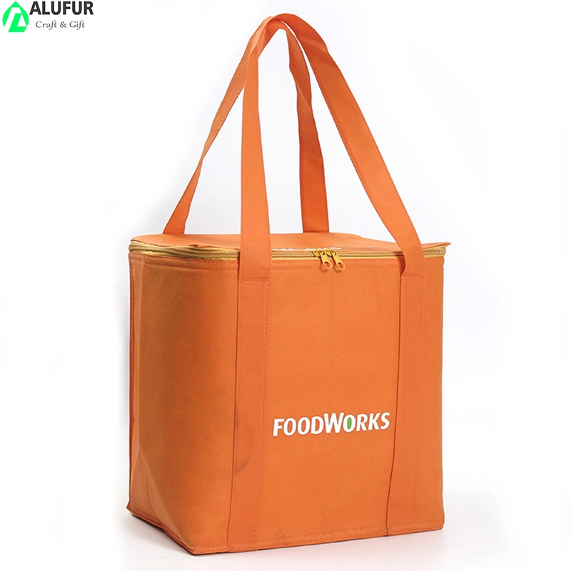 Laminated Nonwoven Insulated Square Cooler Tote Bag with Zipper