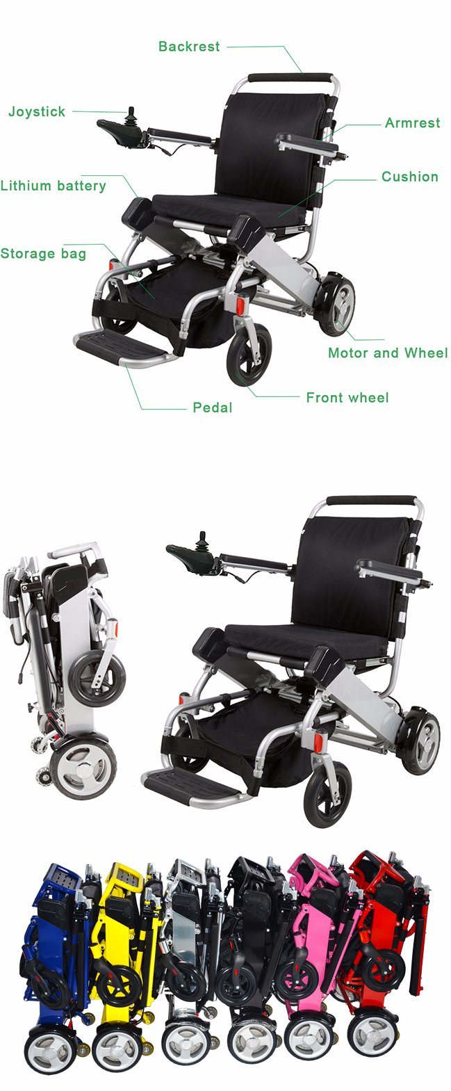 Lightweight Motorized Folding Aluminum Electric Wheelchair