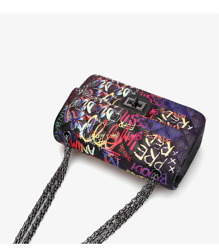 Sh1654 Retro Designer Fashion Graffiti Bags Women Handbag Purses Vintage PU Leather Chain Shoulder Bag