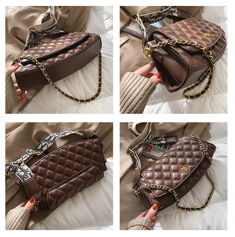 Vintage Quilted Female Bags Sling Bag with Chain Small Handbags for Women