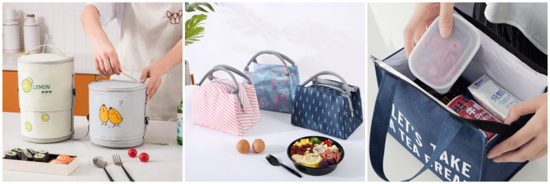 Foldable Tote Insulated Cooler Lunch Box with Front and Rear Pockets for School