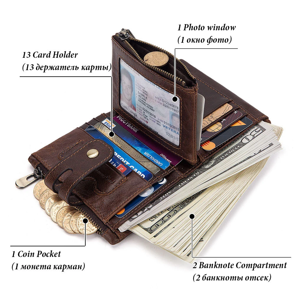 Genuine Cowhide Leather Wallet Purse Men Wallets Purse with SD Holder Card Holder