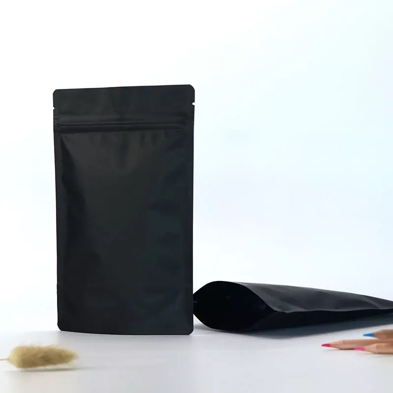 Stock Resealable Matte Black Bag 13*20.5cm Ziplock Bags Stand up Cookies Pouch