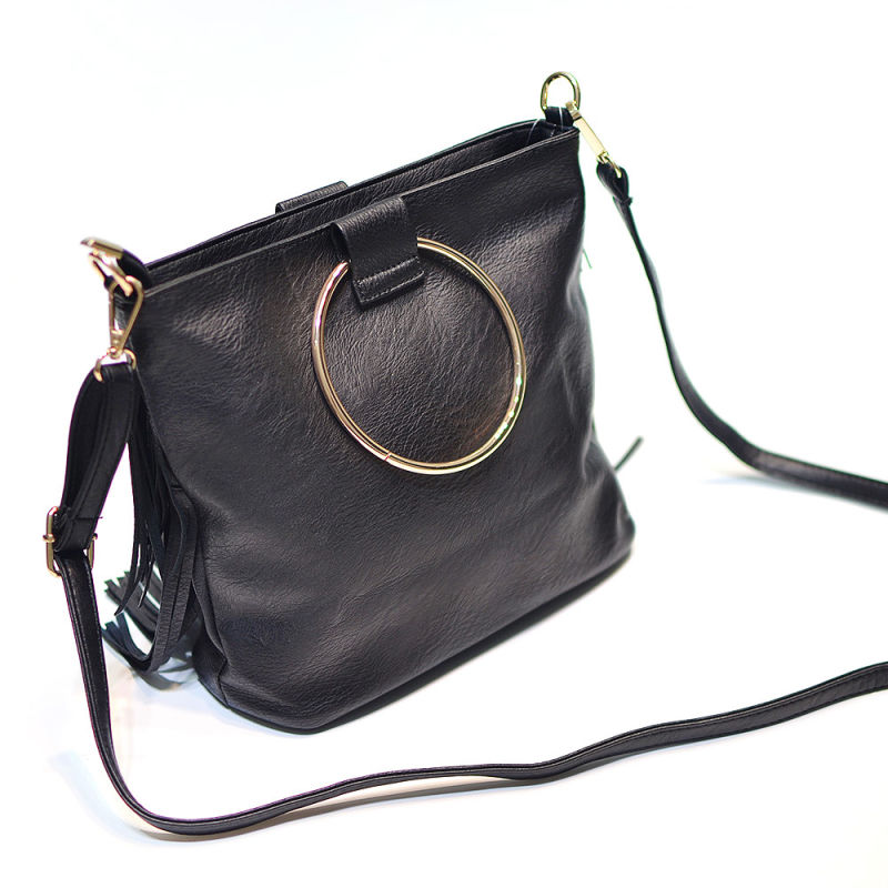Round Handle Lady Fashion PU Leather Designer Luxury Tassel Tote Handbag Shoulder Bag