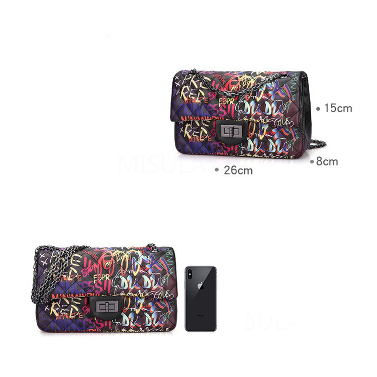 Sh1654 Retro Designer Fashion Graffiti Bags Women Handbag Purses Vintage PU Leather Chain Shoulder Bag