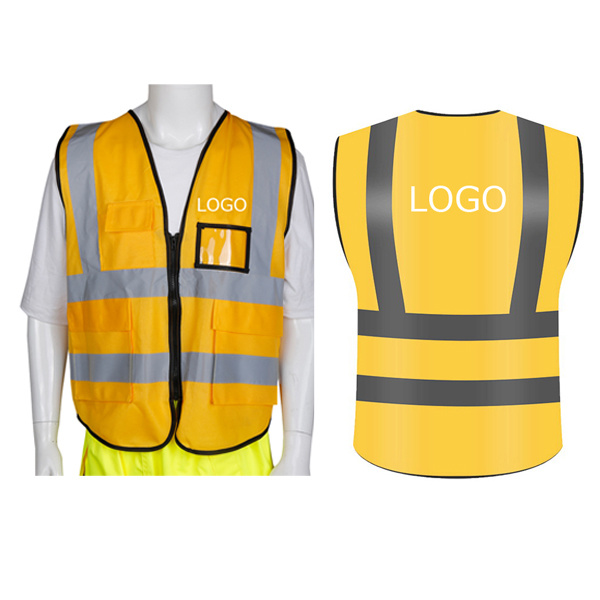 Wholesale Bespoke Reflective Yellow Fluorescent Safety Vest with Working Pockets