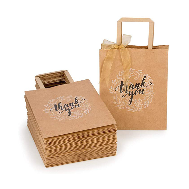 Eco Recyclable Flat Handle Brown Kraft Tote Paper Bag for Take Away Food and Gift Packaging