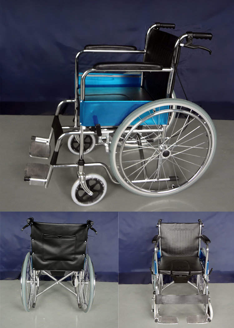 24 Inch Hospital Lightweight Folding Metal Manual Commode Wheelchair for Elderly