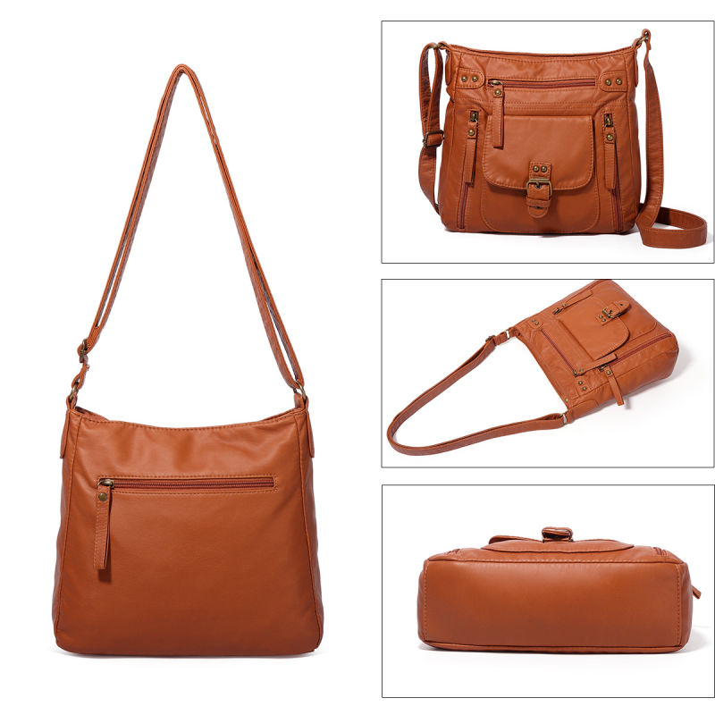 Lady Fashion Casual Vintage Washed PU Leather Crossbody Handbag Women Handbag